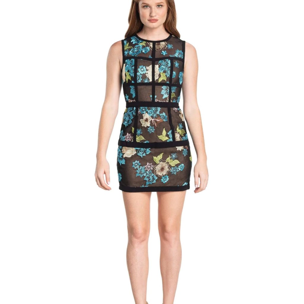 Dress The Population Women Overlay Floral Dress Xs Blue Roxana Bodycon Formal